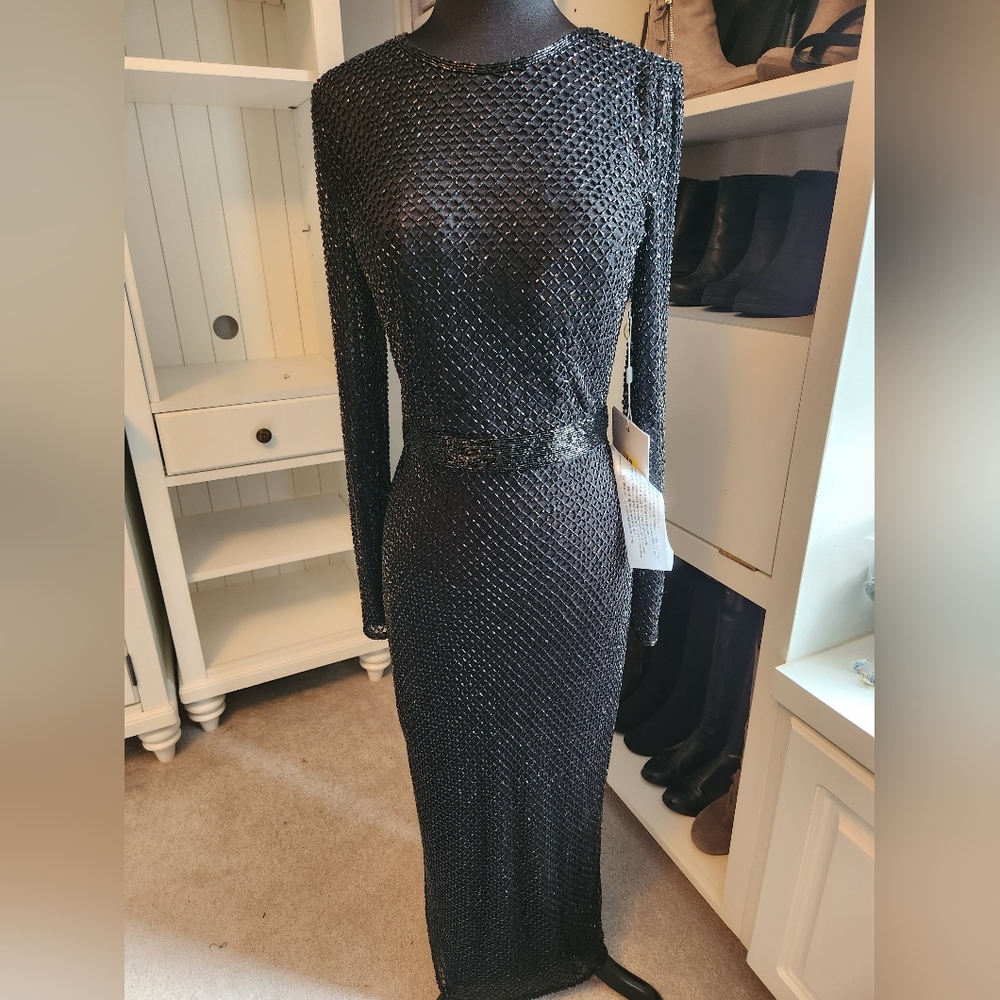 Mac Duggal Sparkling Black Midi Dress - Picture 5 of 9